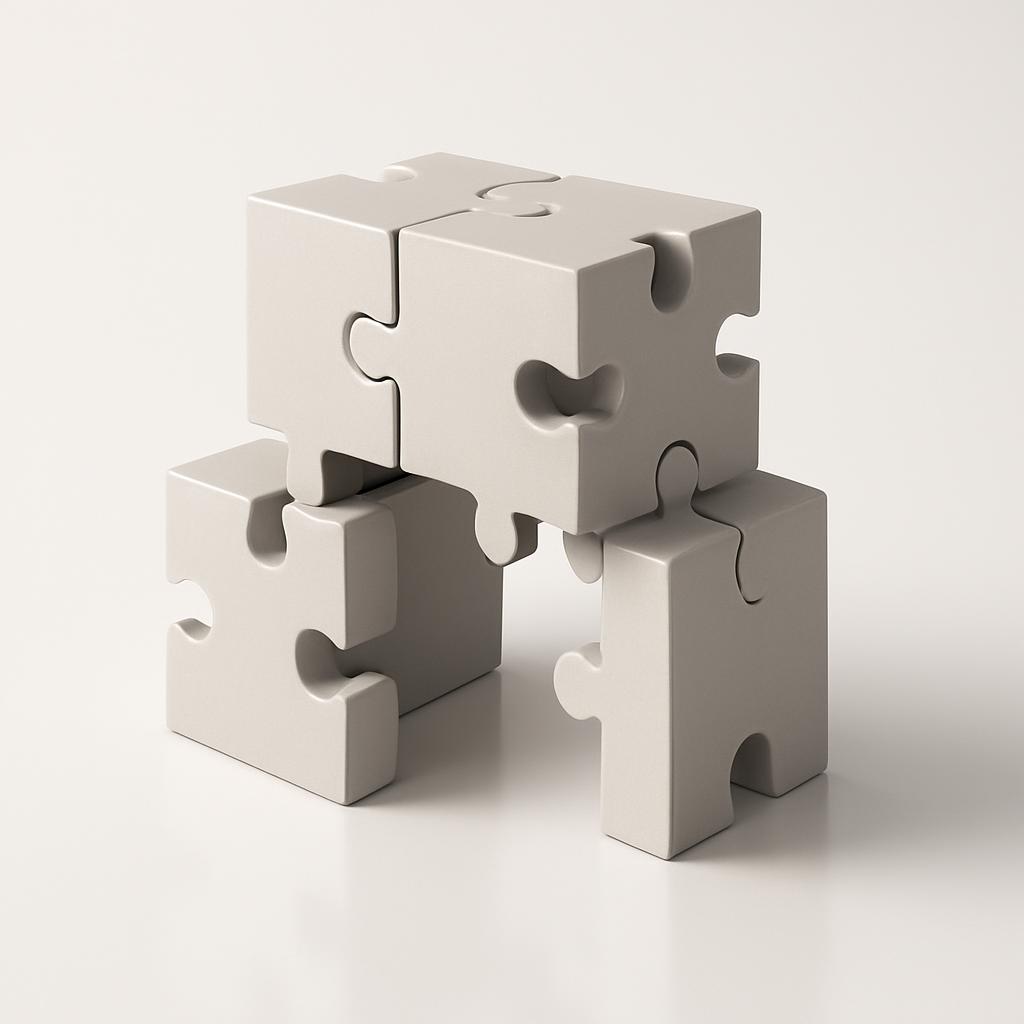 La imagen imagen muestra bloques de un rompecabezas sobre un fondo blanco.